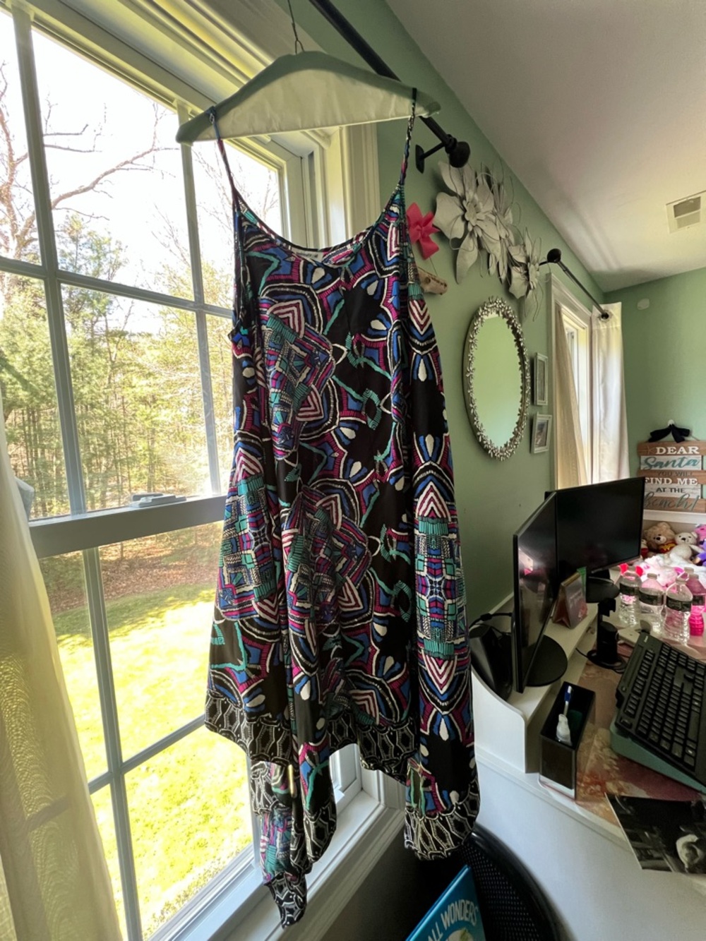 Swimsuits For All Black Multicolor Geometric Asymmetrical Slip Dress